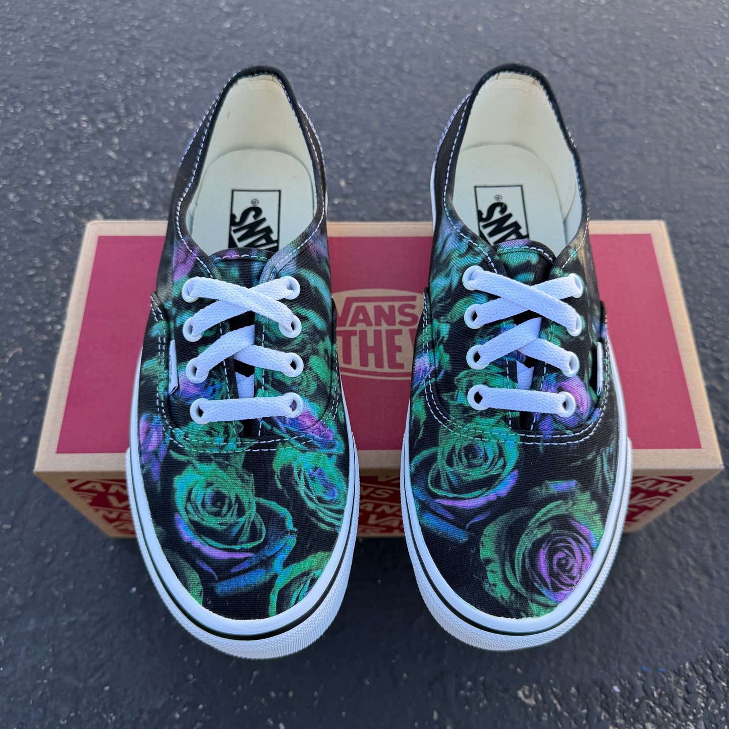 Forest Green and Violet Roses Floral on Vans Authentic Shoes - Women's and Men's Custom Vans Sneakers