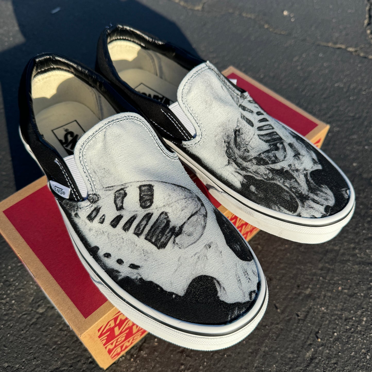 Butterfly and Skull Custom Vans Slip On Shoes - Black and White
