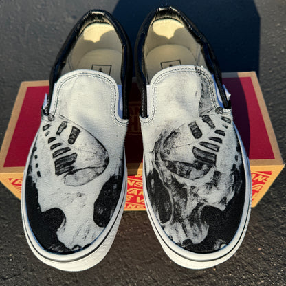 Butterfly and Skull Custom Vans Slip On Shoes - Black and White
