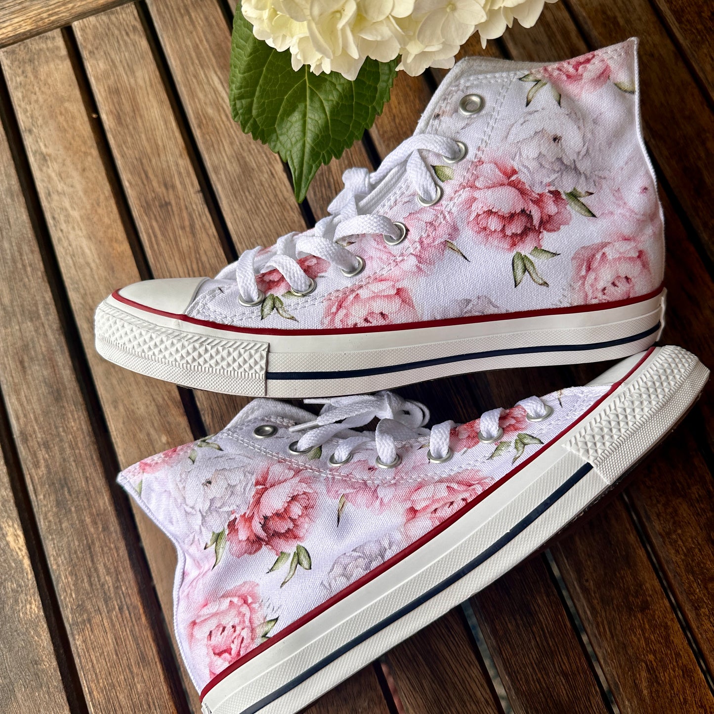 Whimsical Roses White Converse High Top Chuck Taylor Shoes