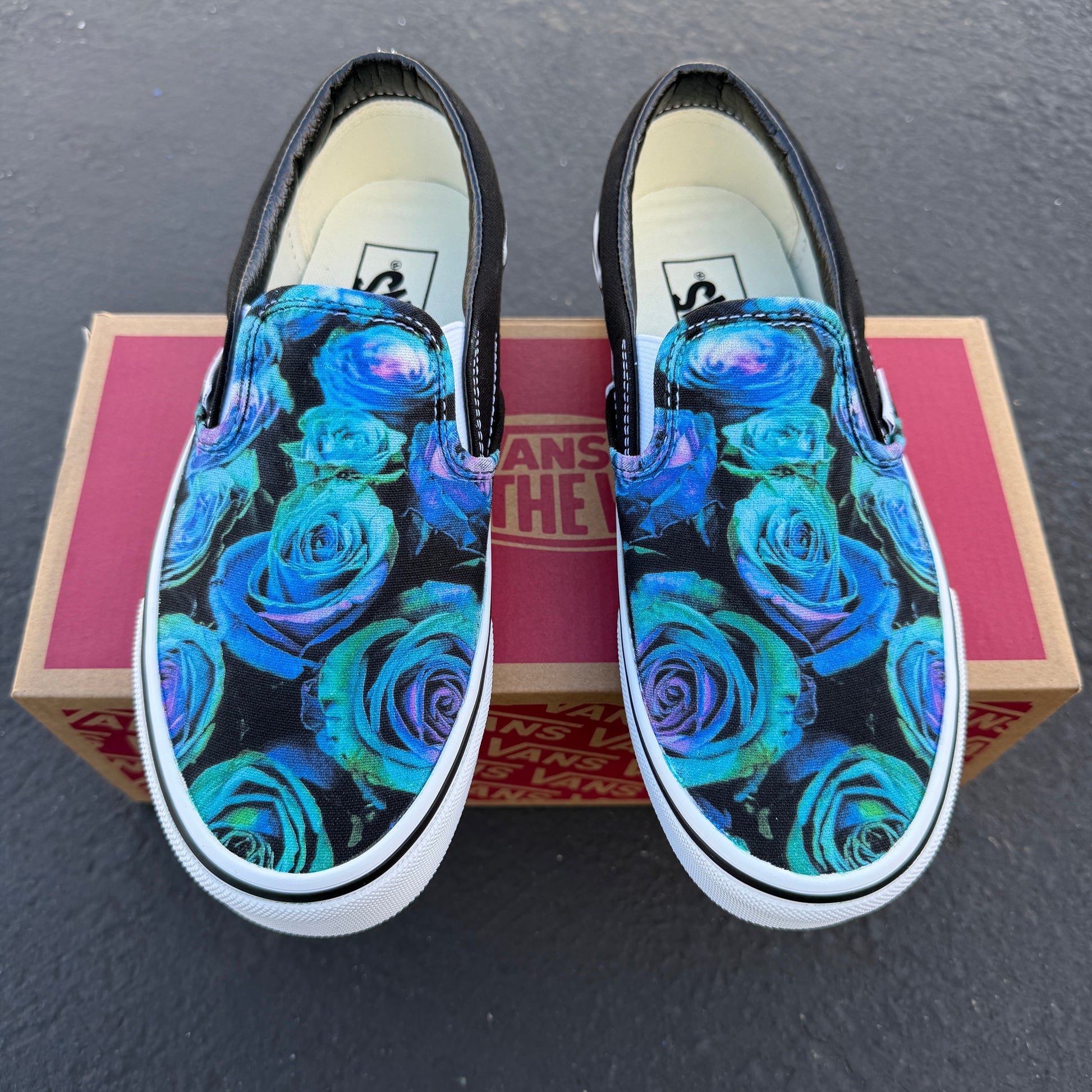 teal flower purple wedding rose bouquet shoes custom paint vans sneakers
