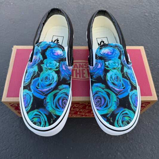 teal flower purple wedding rose bouquet shoes custom paint vans sneakers