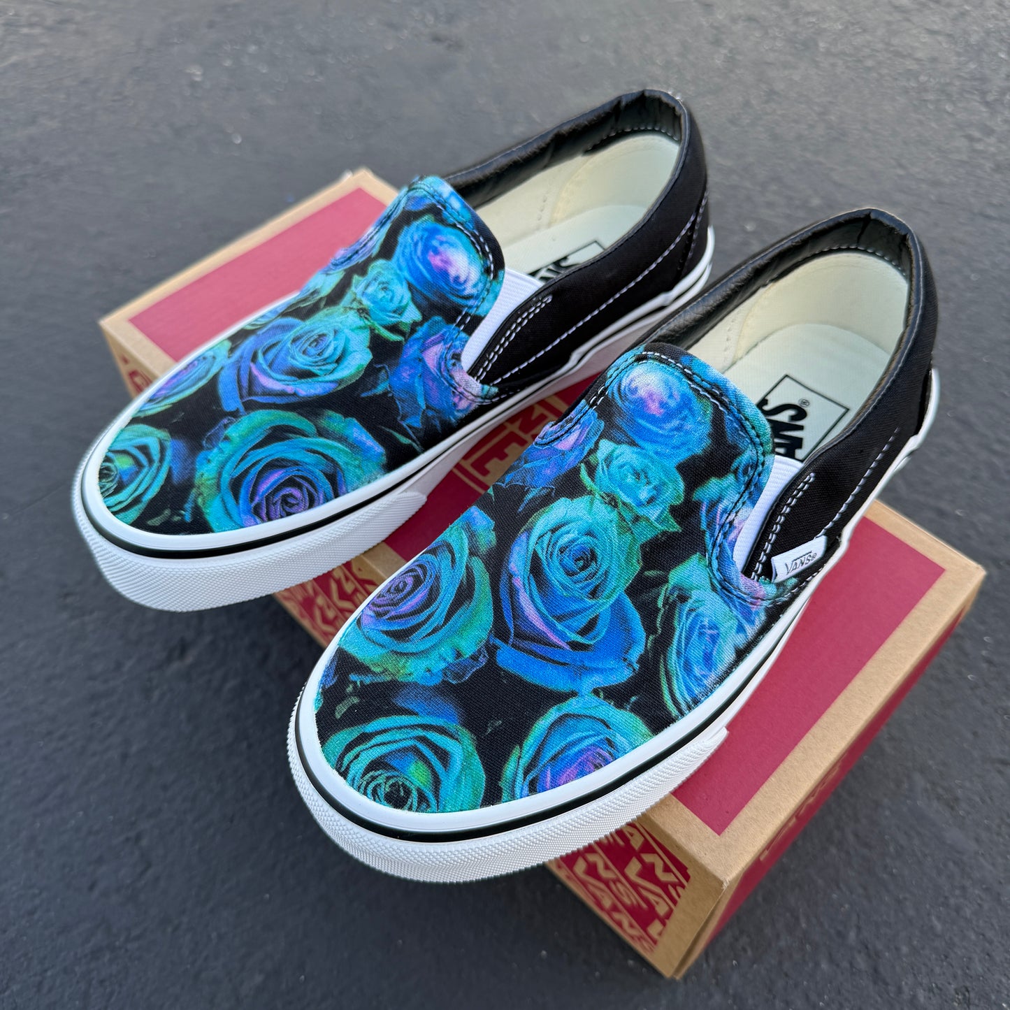 teal flower purple wedding rose bouquet shoes custom paint vans sneakers