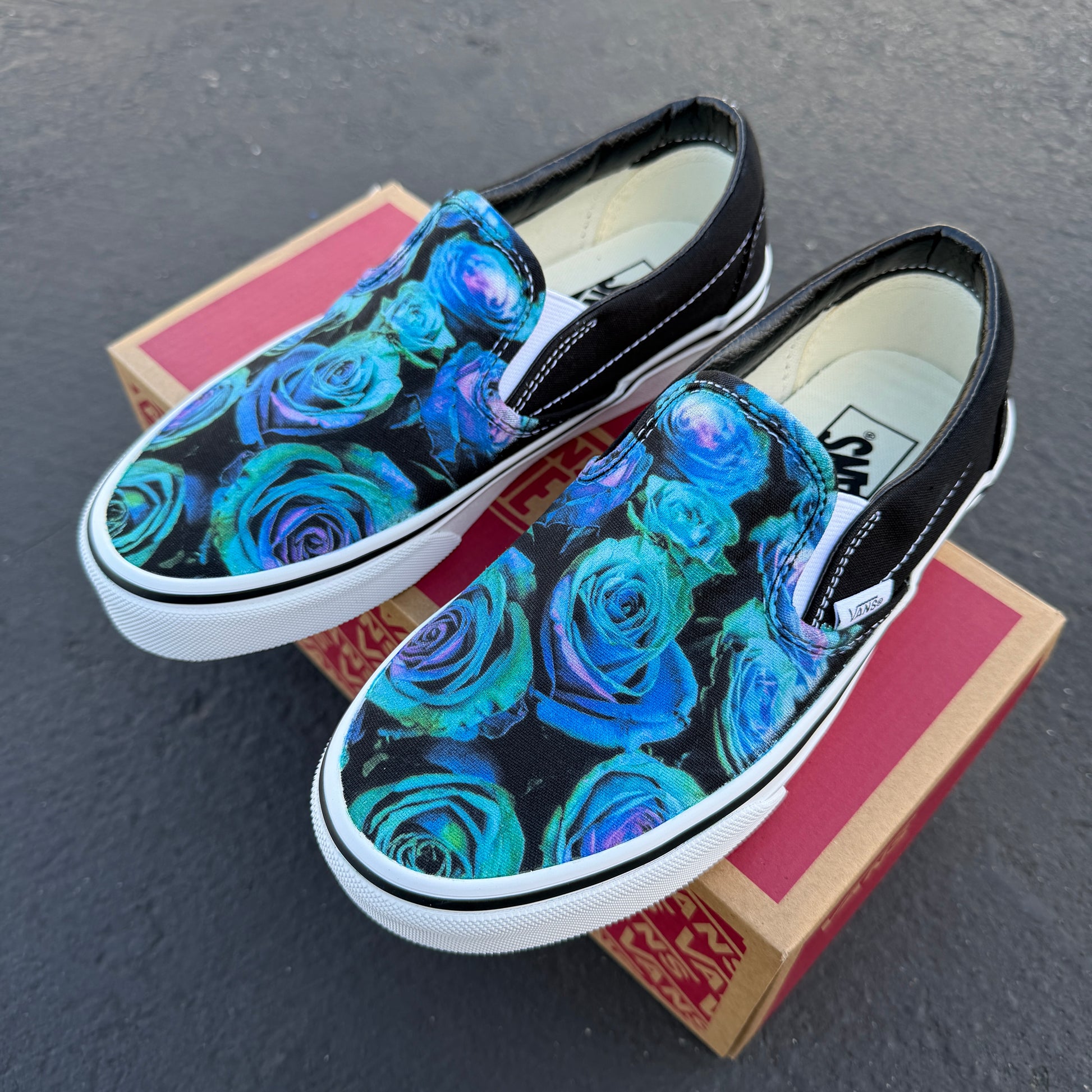 teal flower purple wedding rose bouquet shoes custom paint vans sneakers