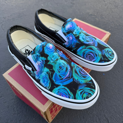teal flower purple wedding rose bouquet shoes custom paint vans sneakers