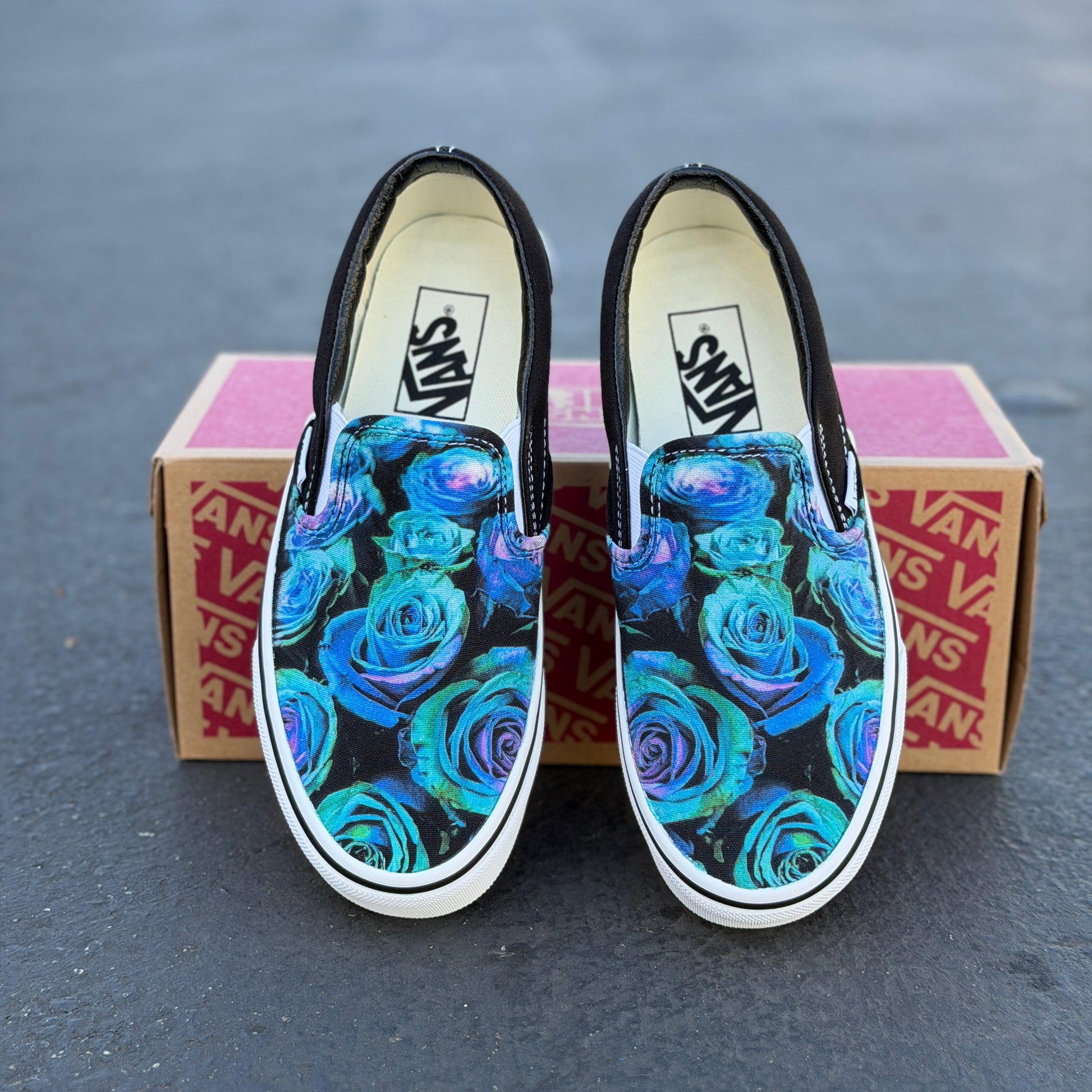 teal flower purple wedding rose bouquet shoes custom paint vans sneakers