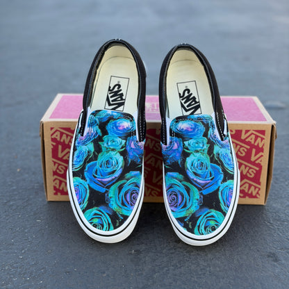 teal flower purple wedding rose bouquet shoes custom paint vans sneakers
