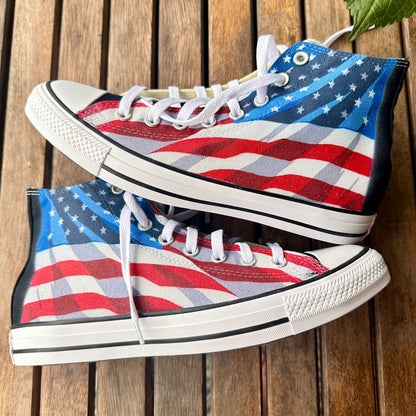 USA American Flag Theme Custom Converse High Top Sneakers