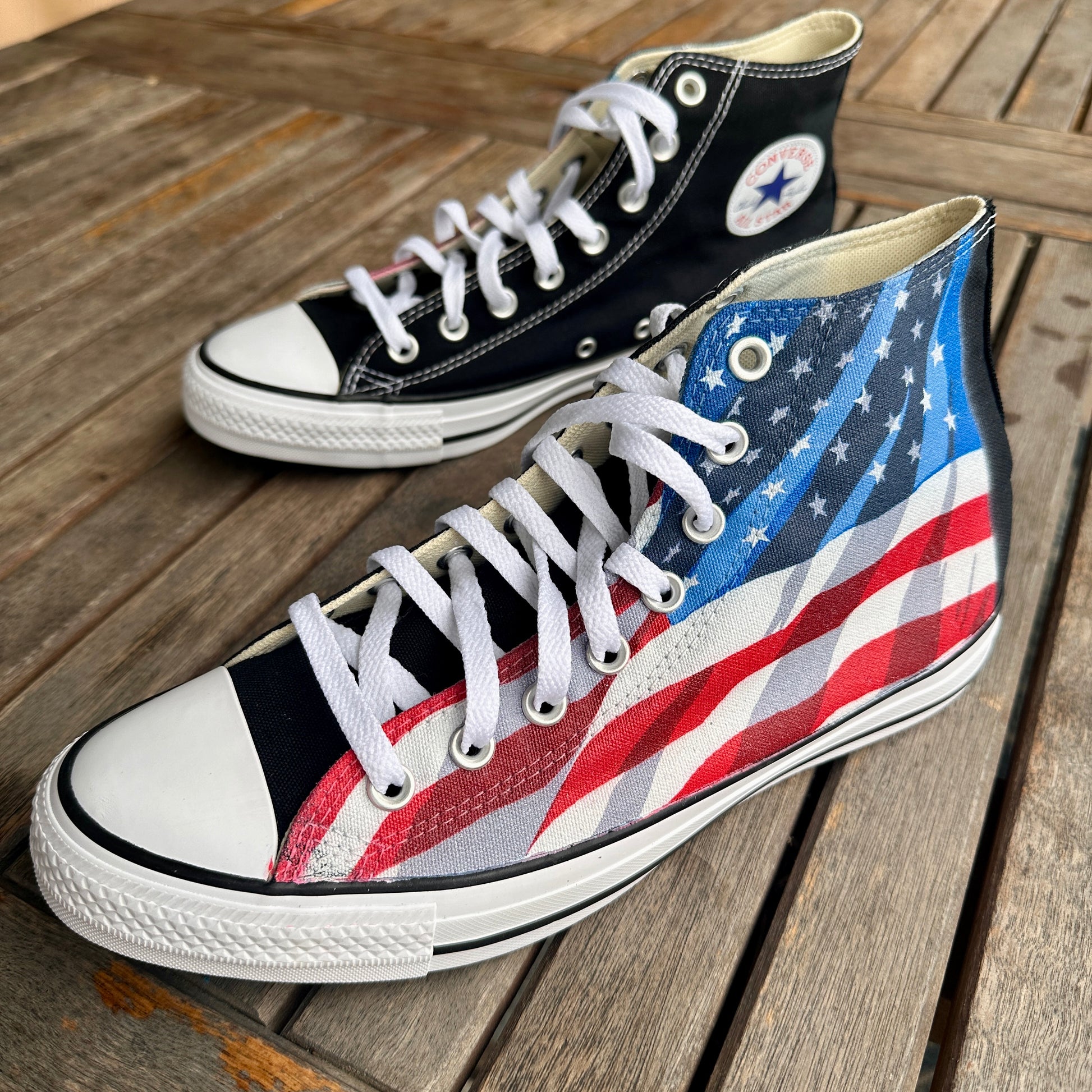 American Flag Black Converse High Top Chuck Taylor Shoes Made In