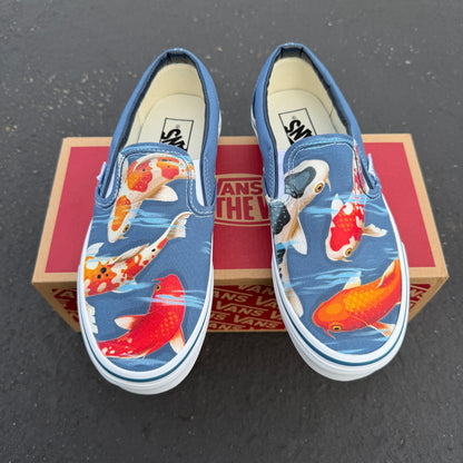 Koi Fish Pond - Navy Slip On Vans