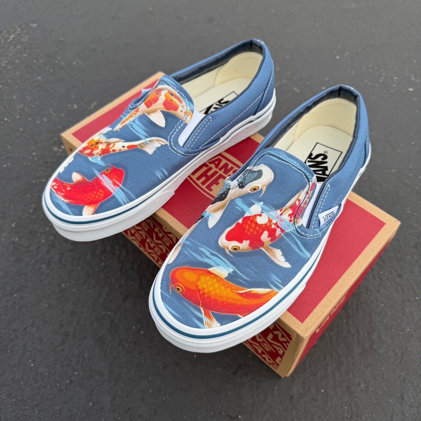Koi Fish Pond - Navy Slip On Vans