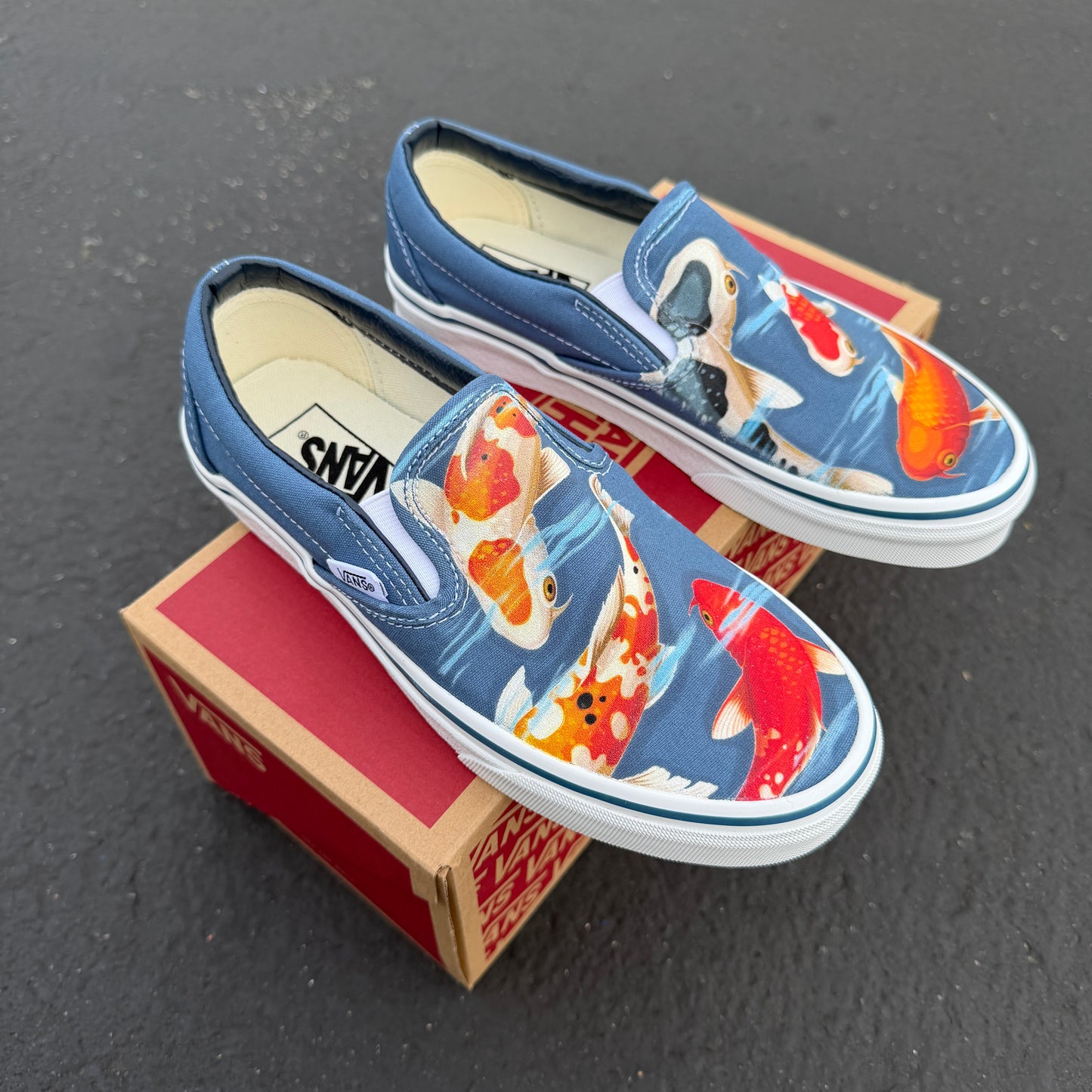 Koi Fish Pond - Navy Slip On Vans