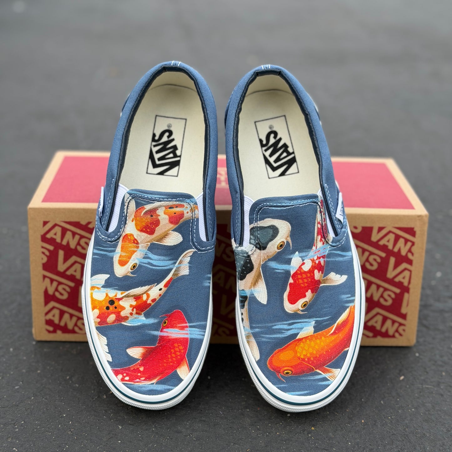 Koi Fish Pond - Navy Slip On Vans