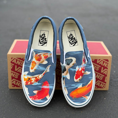 Koi Fish Pond - Navy Slip On Vans