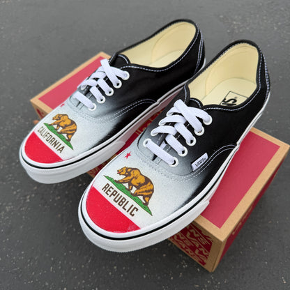 California Republic Flag on black Vans authentic shoes