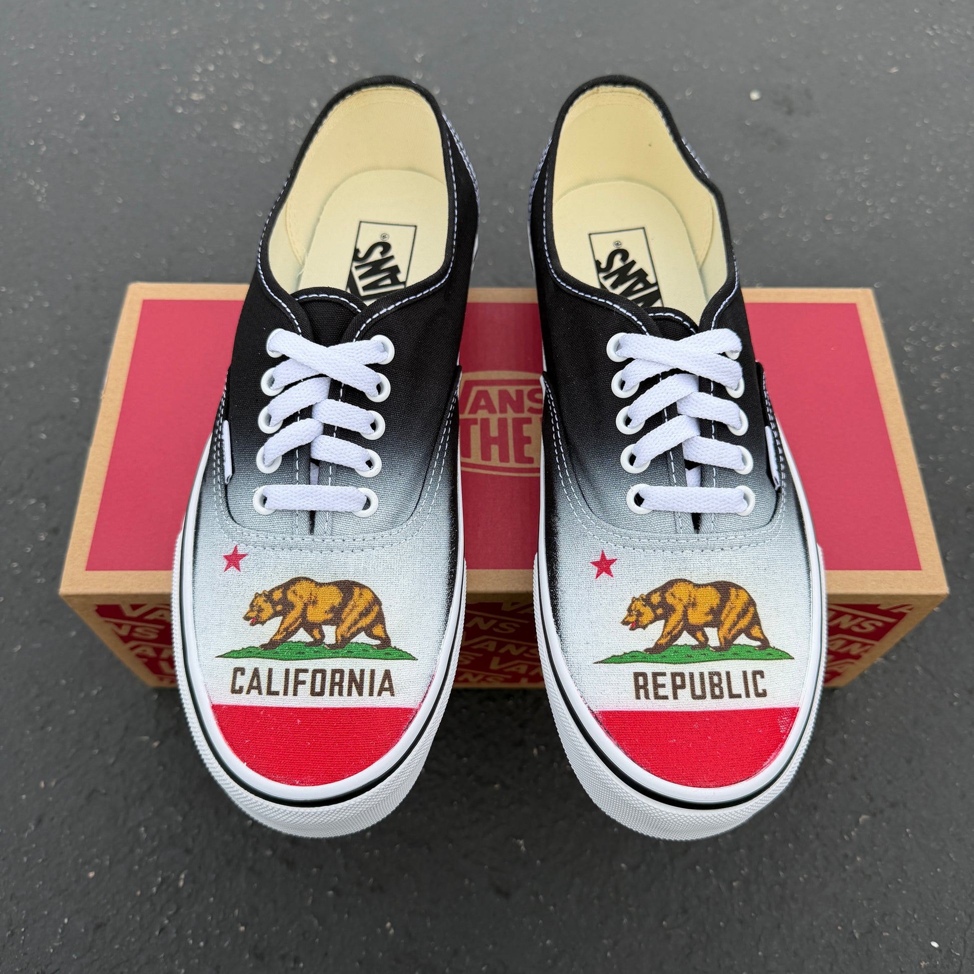 California Republic Flag on black Vans authentic shoes