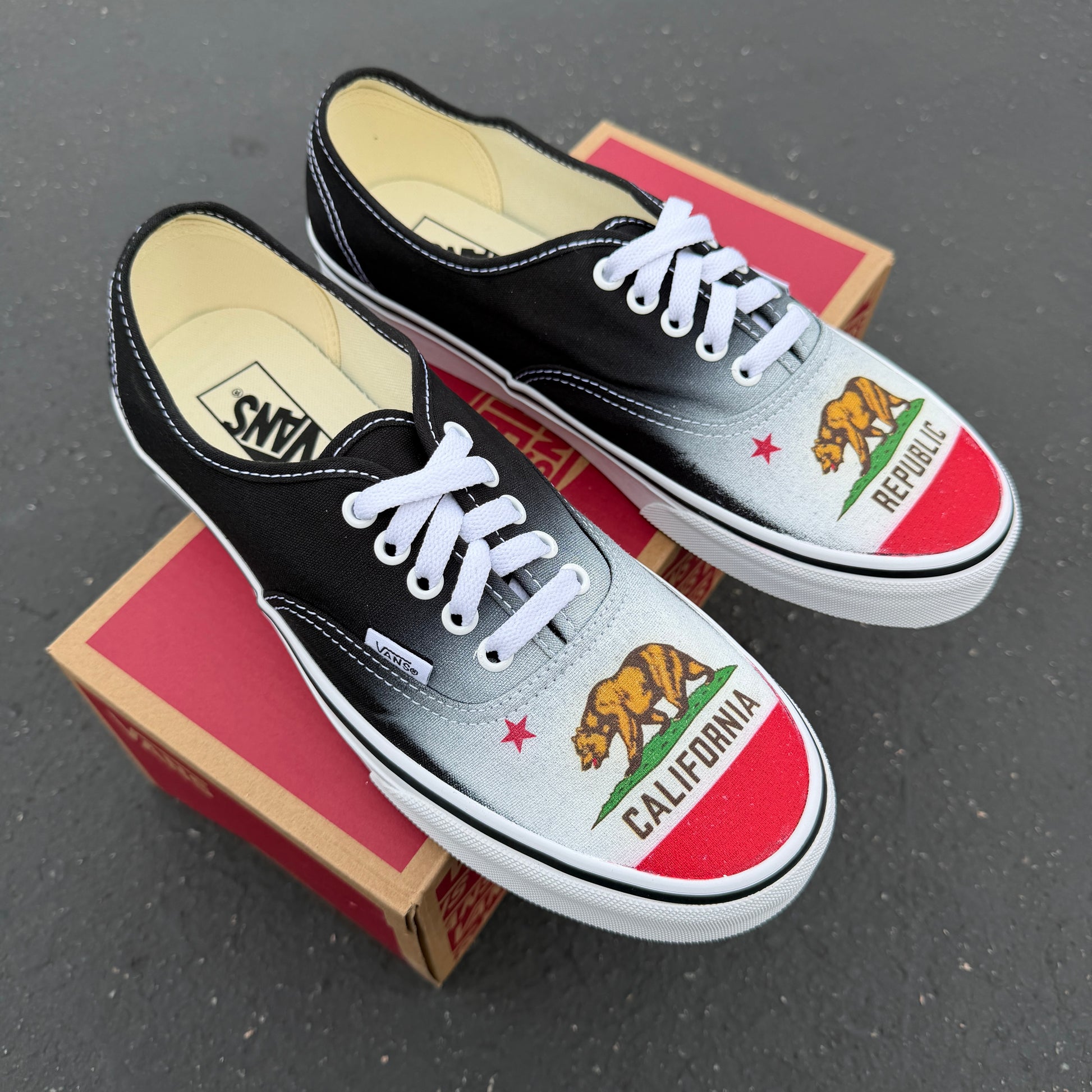 California Republic Flag on black Vans authentic shoes