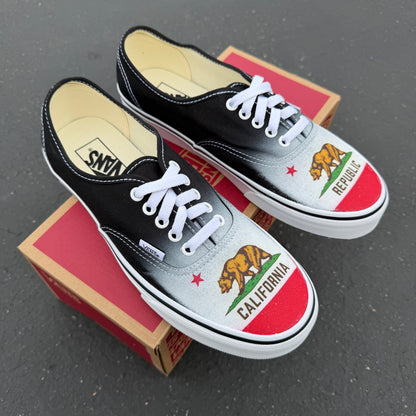 California Republic Flag on black Vans authentic shoes