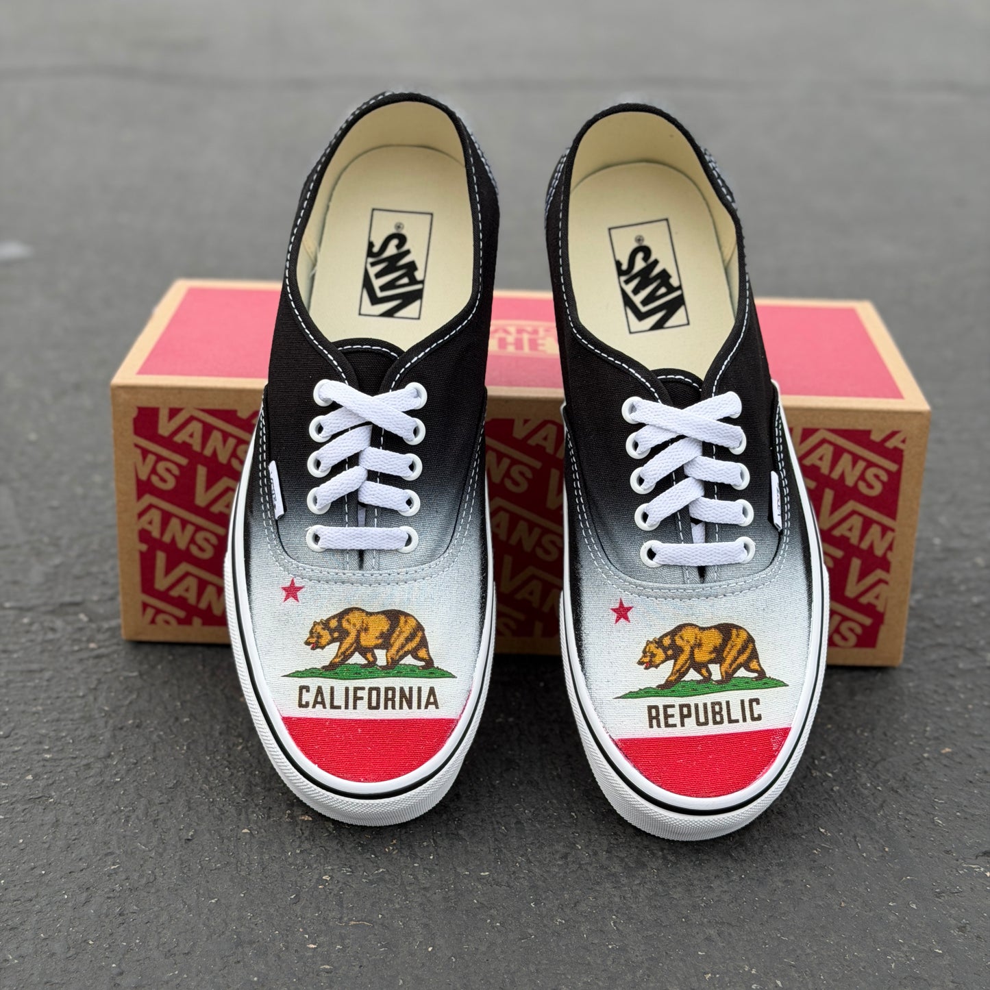 California Republic Flag on black Vans authentic shoes
