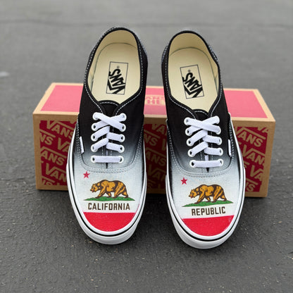 California Republic Flag on black Vans authentic shoes