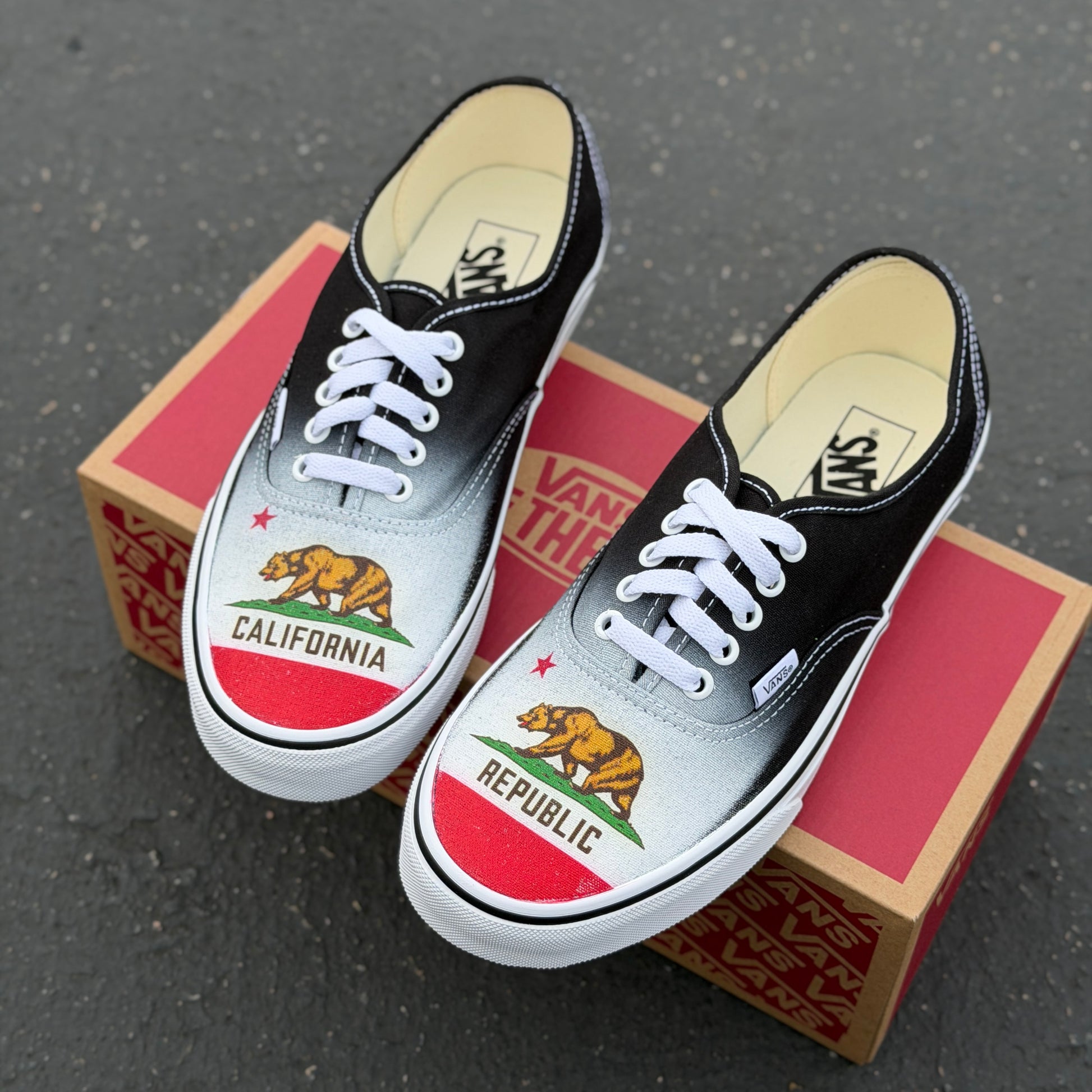 California Republic Flag on black Vans authentic shoes