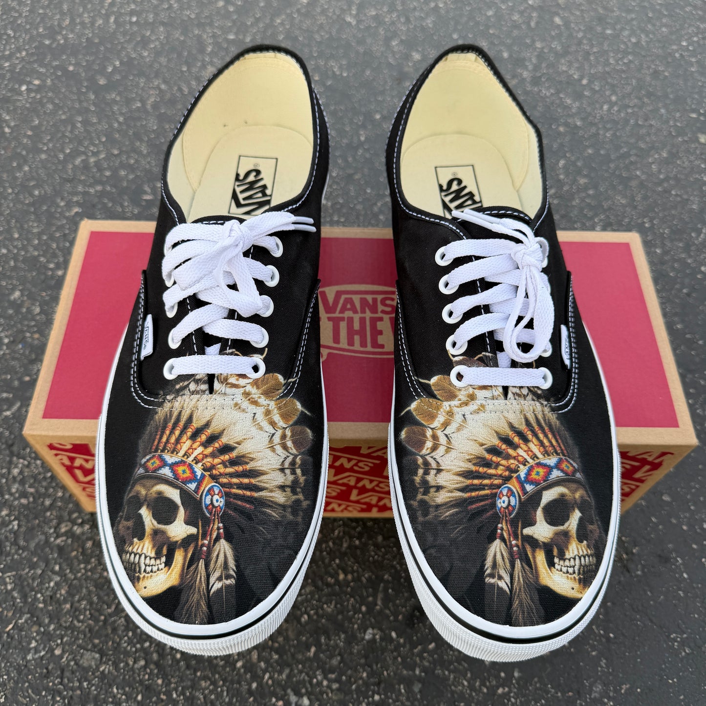 Skull Chief Headdress Black Vans Authentic Shoes - Men's and Women's Custom Vans Sneakers