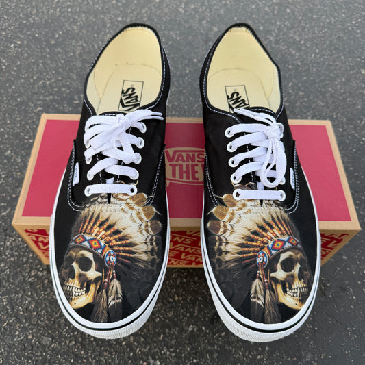 Skull Chief Headdress Black Vans Authentic Shoes - Men's and Women's Custom Vans Sneakers