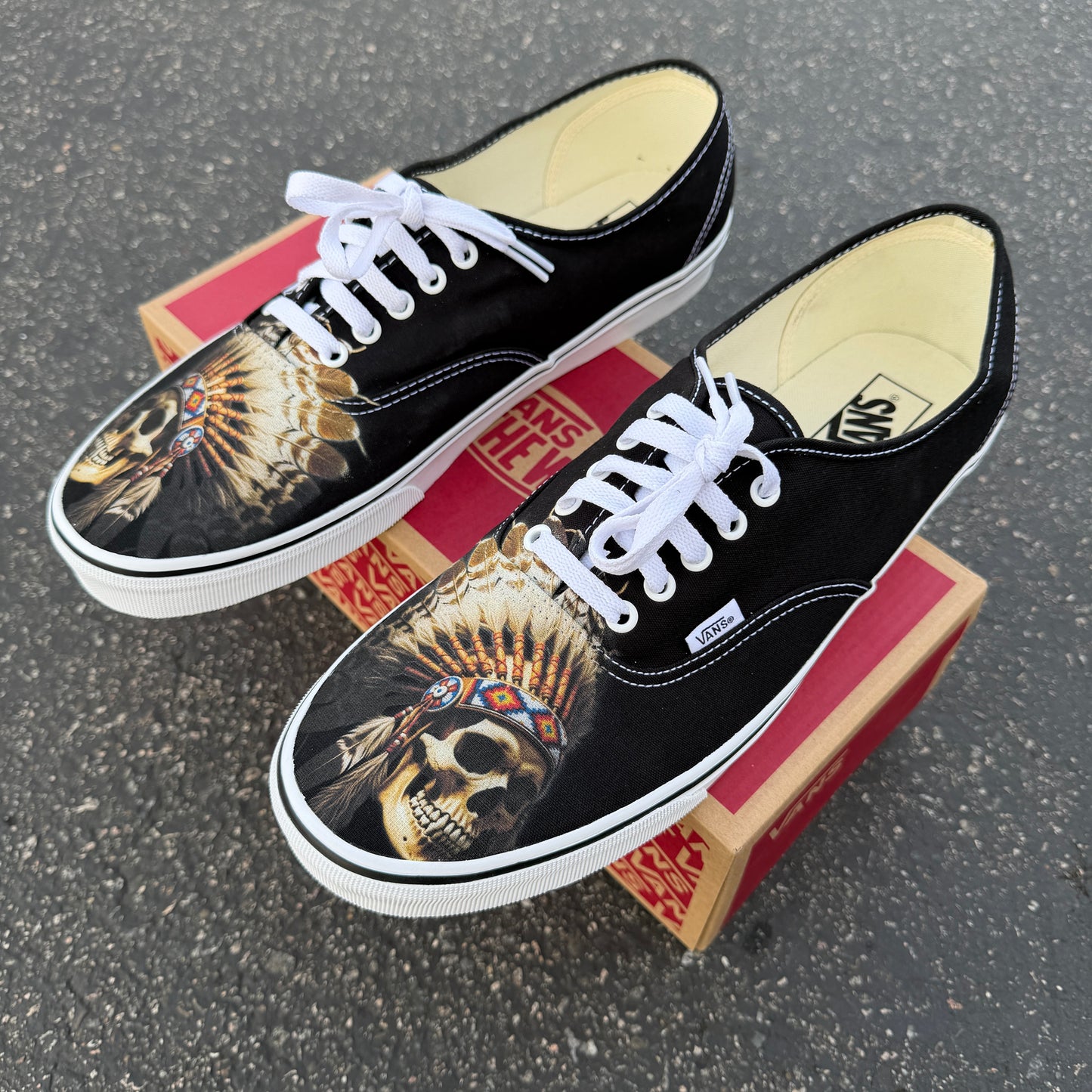 Skull Chief Headdress Black Vans Authentic Shoes - Men's and Women's Custom Vans Sneakers