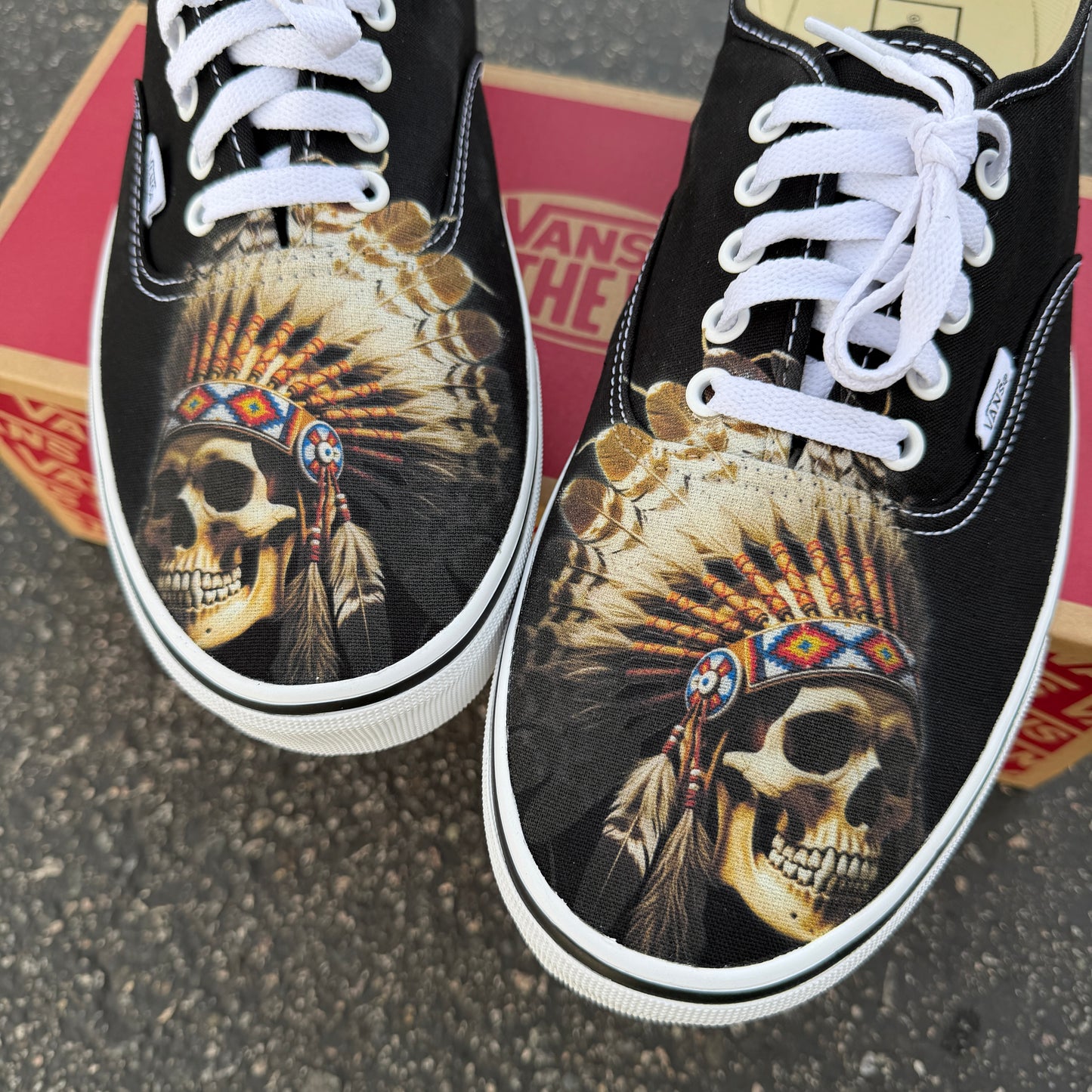 Skull Chief Headdress Black Vans Authentic Shoes - Men's and Women's Custom Vans Sneakers