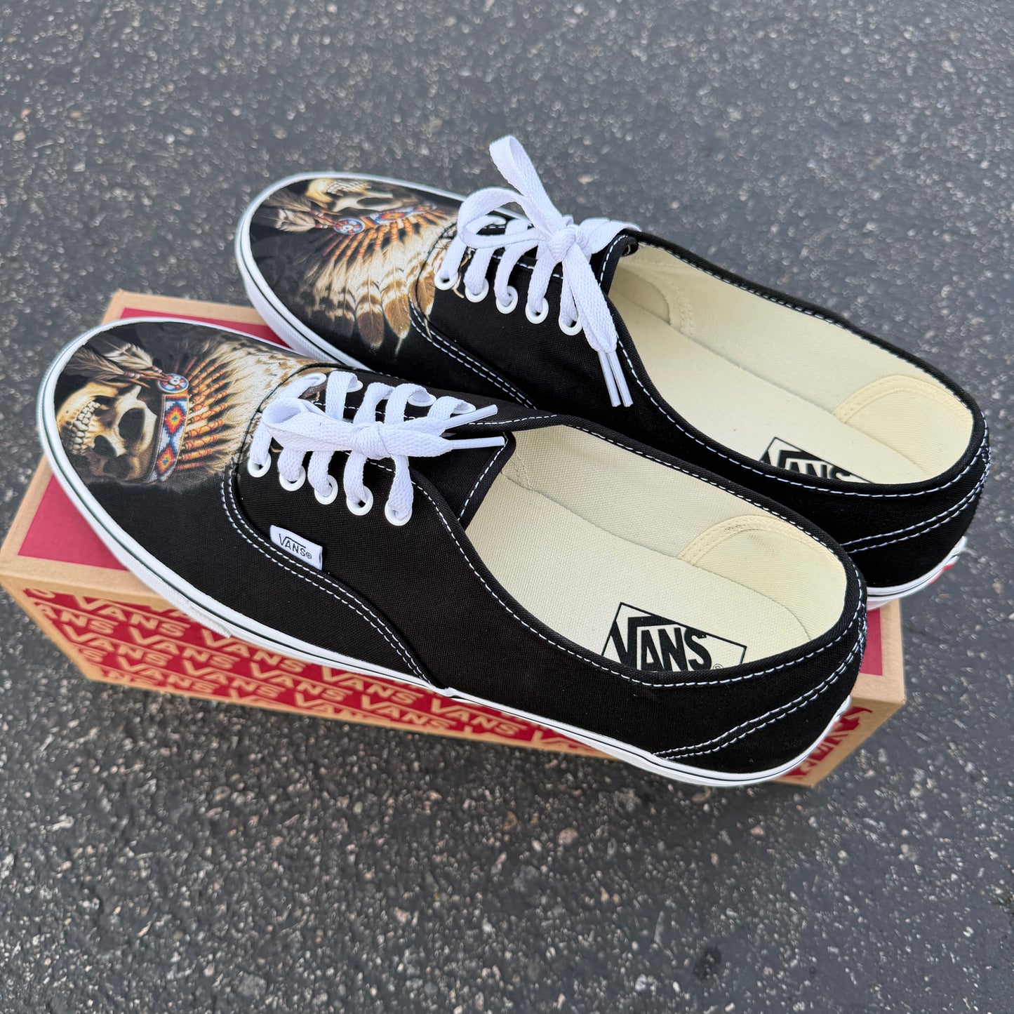 Skull Chief Headdress Black Vans Authentic Shoes - Men's and Women's Custom Vans Sneakers