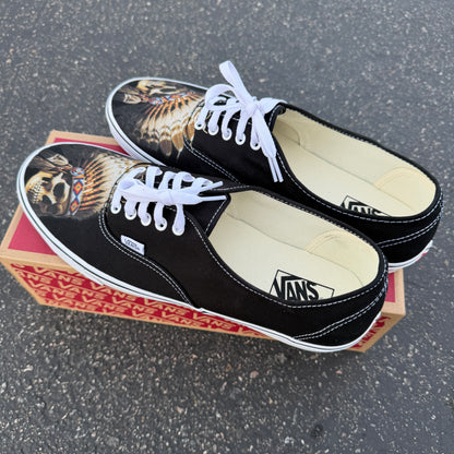 Skull Chief Headdress Black Vans Authentic Shoes - Men's and Women's Custom Vans Sneakers