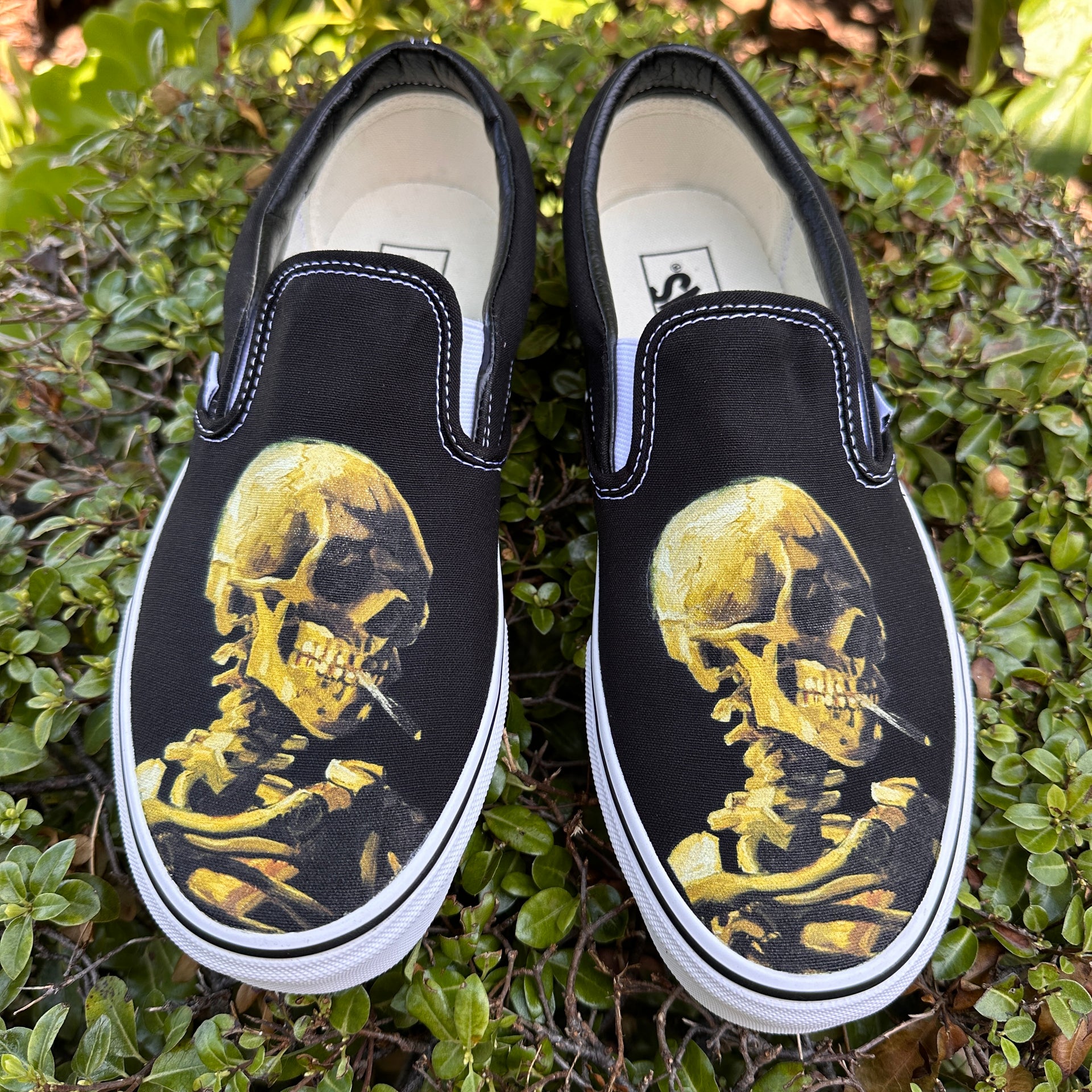 Vincent Van Gogh Smoking Skeleton Custom Slip On Vans – BlvdCustom