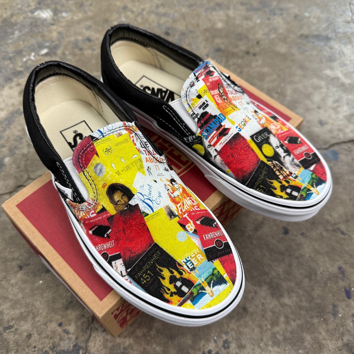 banned books custom vans slip on shoes