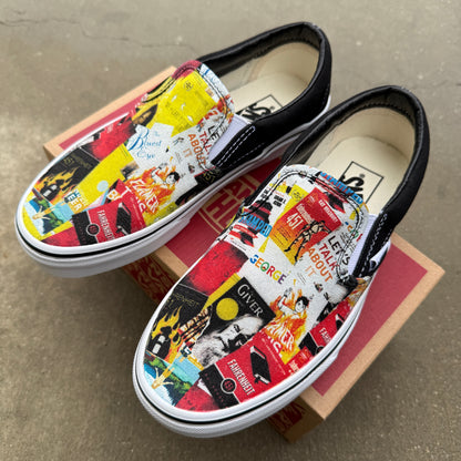 banned books custom vans slip on shoes
