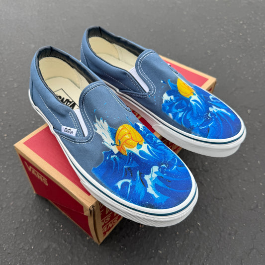 Navy Vans slip on waterpolo theme shoes