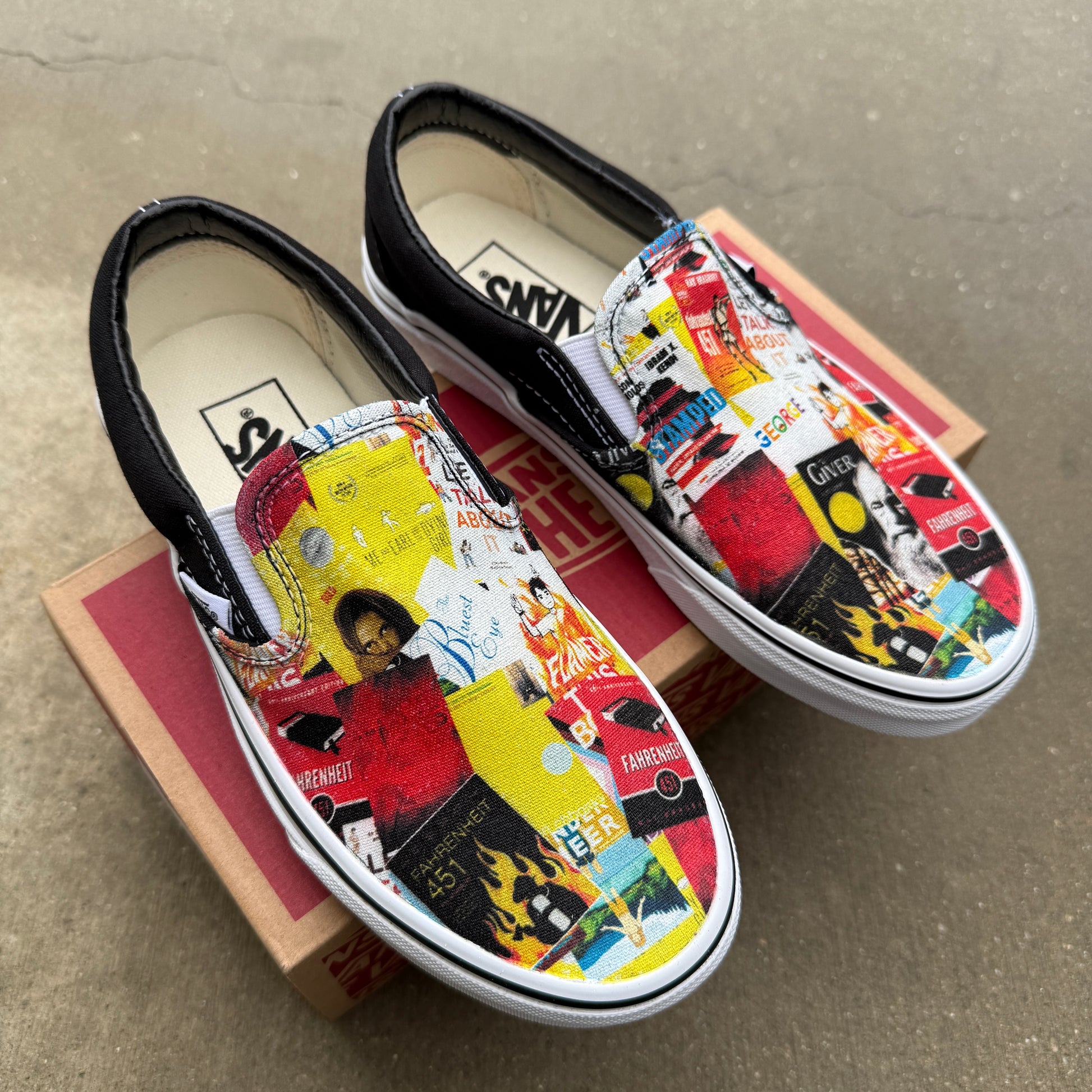 banned books custom vans slip on shoes