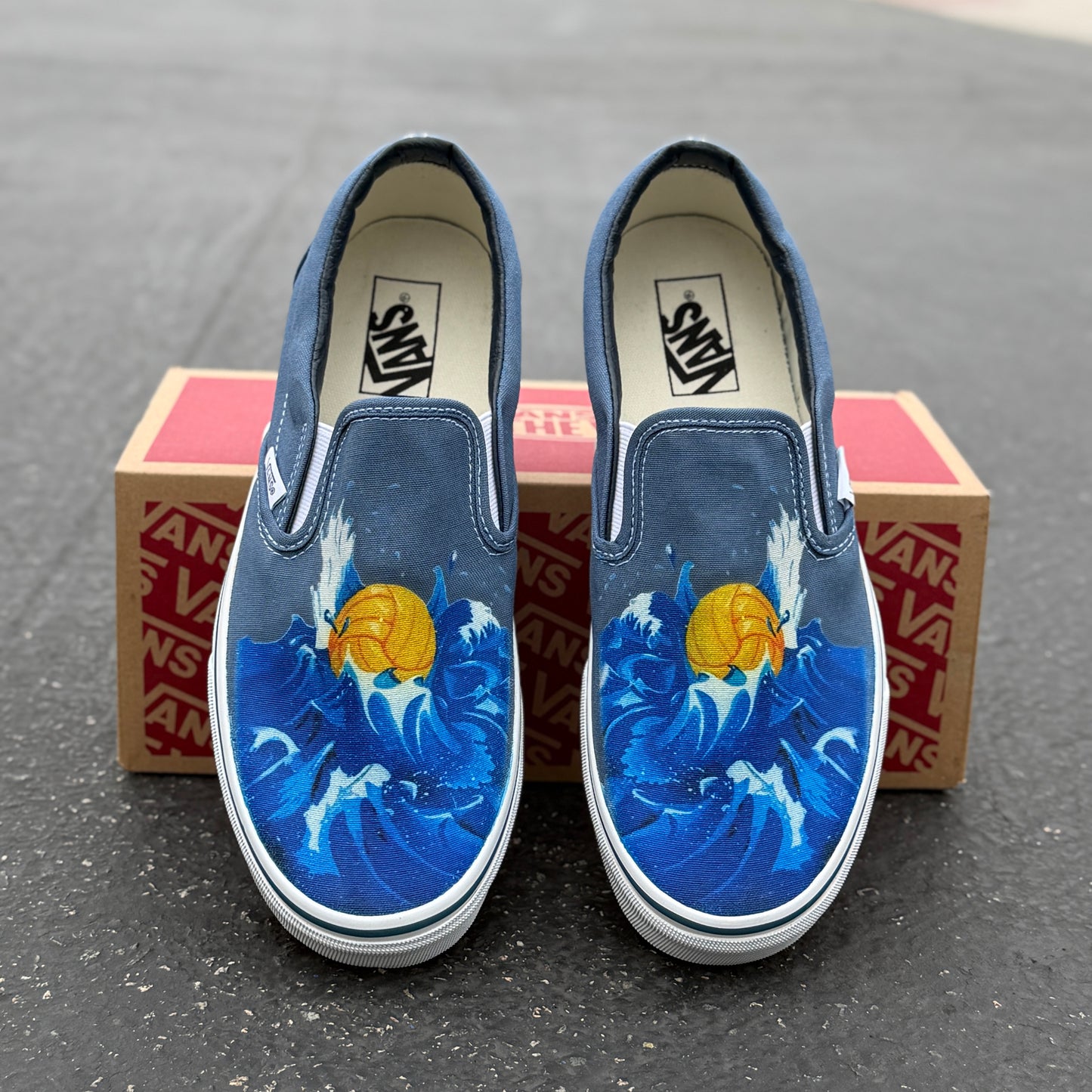 Navy Vans slip on waterpolo theme shoes