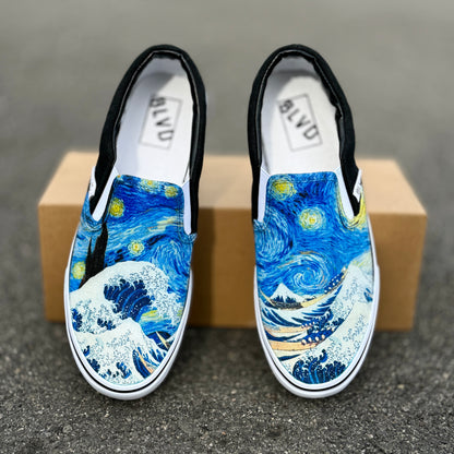 The Great Wave and Vincent Van Gogh Starry Night BLVD Original Slip On Shoes for Women and Men