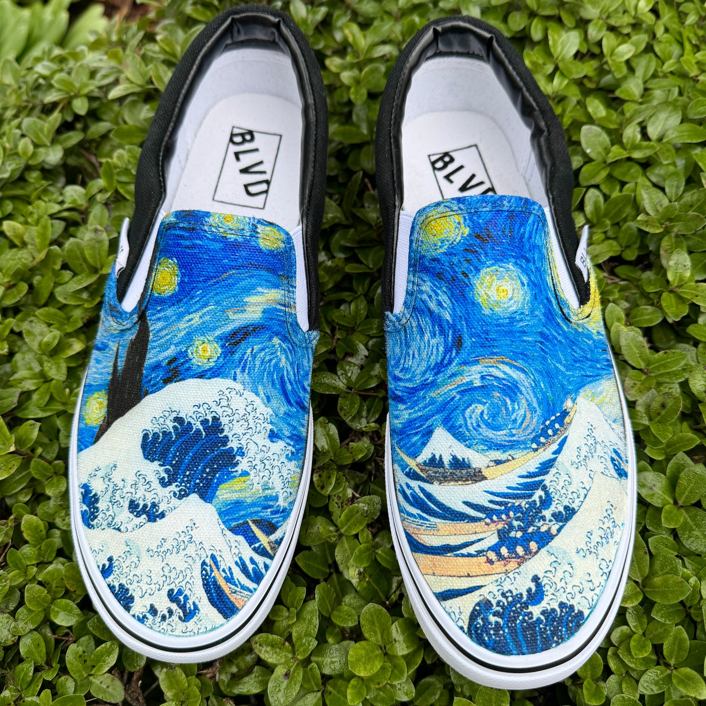 The Great Wave and Vincent Van Gogh Starry Night BLVD Original Slip On Shoes for Women and Men