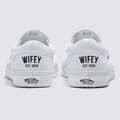 Custom Wifey EST. 2026 White Vans Slip On Shoes for Wedding