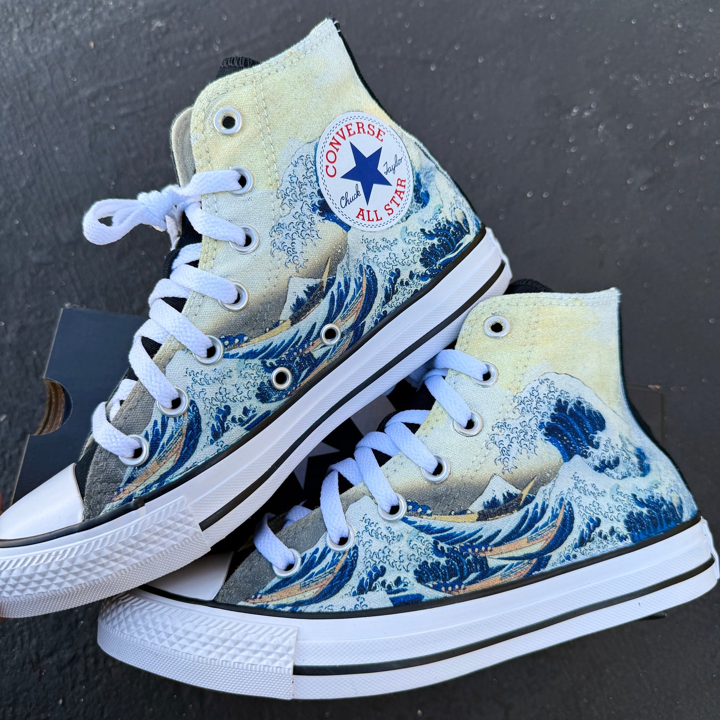 The Great Wave on Black Converse High Top Chuck Taylor Shoes