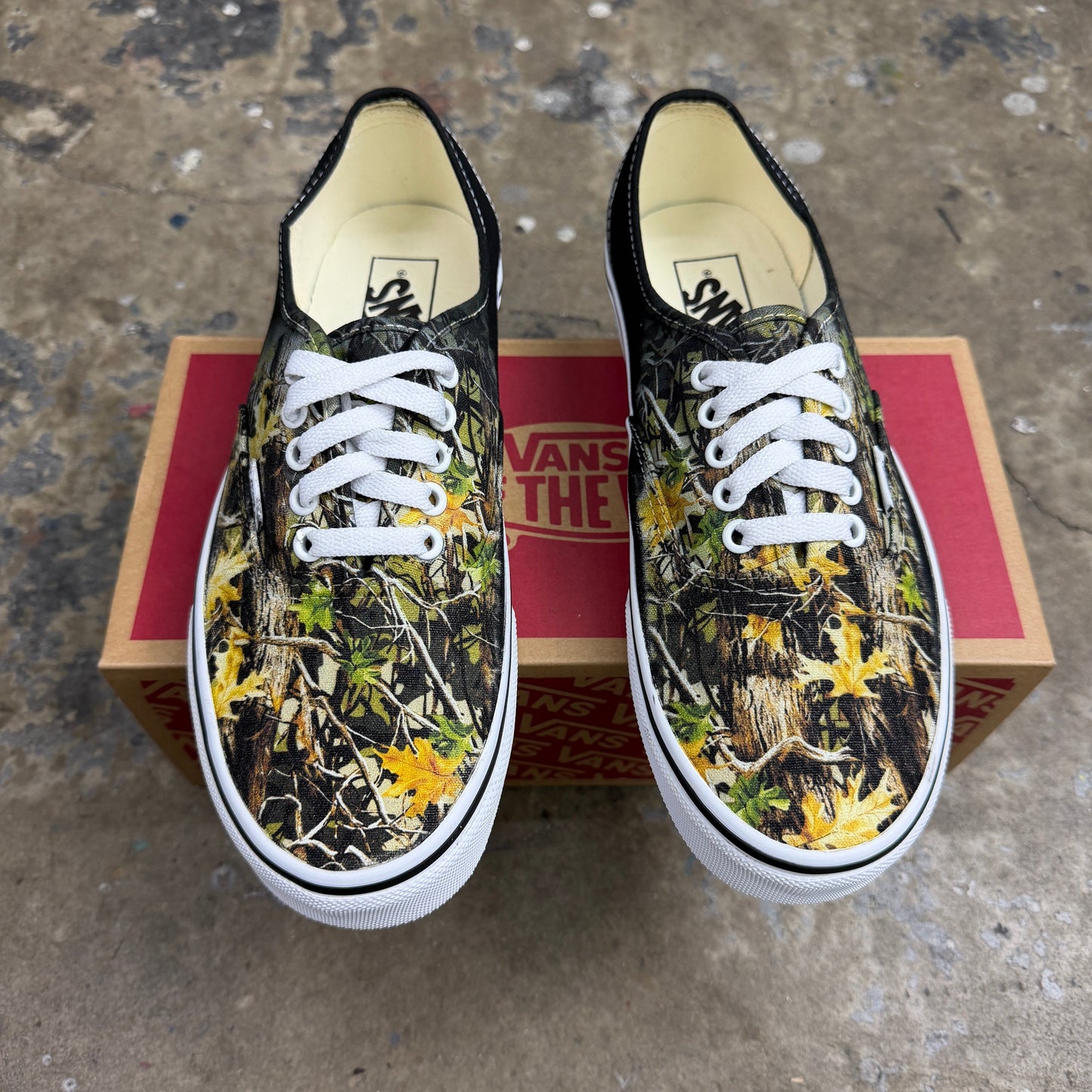 Realtree Camo Pattern on Black Vans Authentic Shoes Custom Camouflage Design