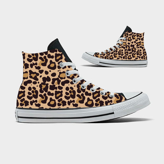Jaguar Leopard black High Tops - Animal Print - Custom Converse Shoes