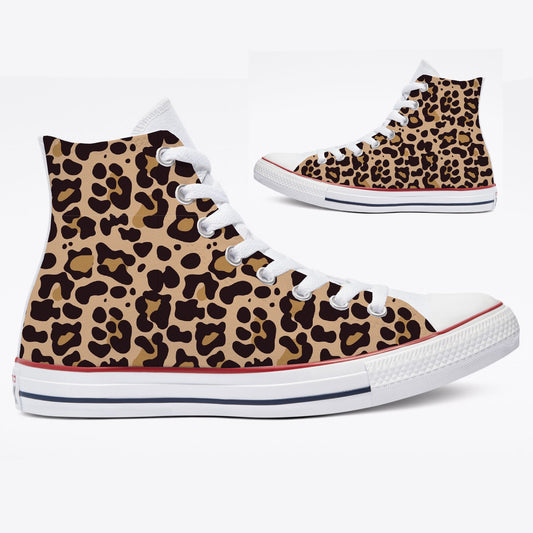 Jaguar Leopard White High Tops - Animal Print - Custom Converse Shoes