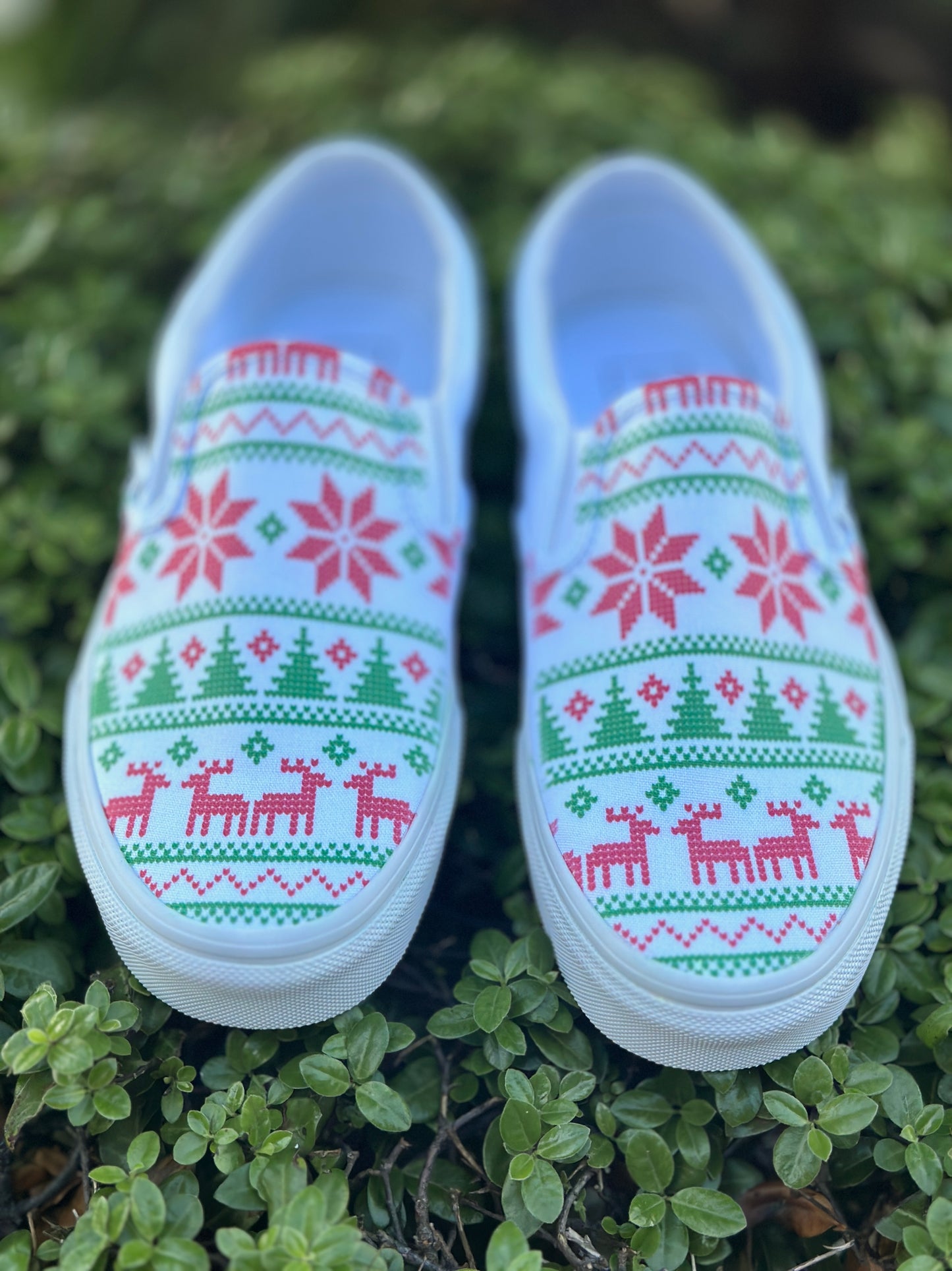 Ugly Christmas Sweater Print Holiday Season Custom White Slip On Vans