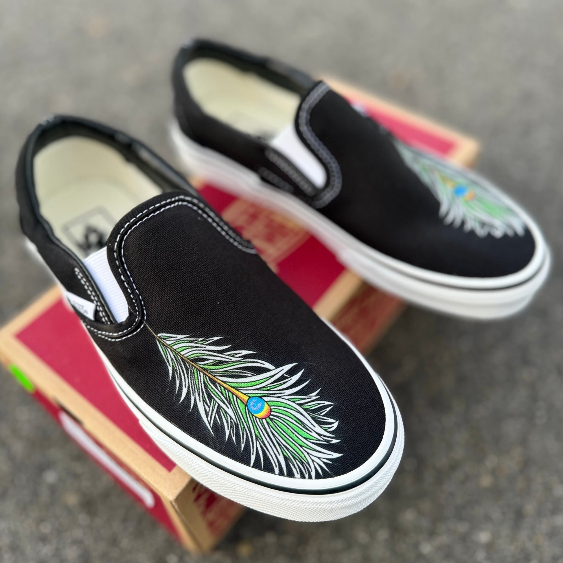 peacock feather vans slip on shoes