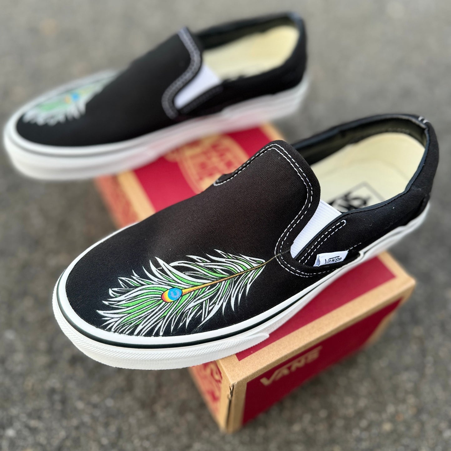 peacock feather vans slip on shoes