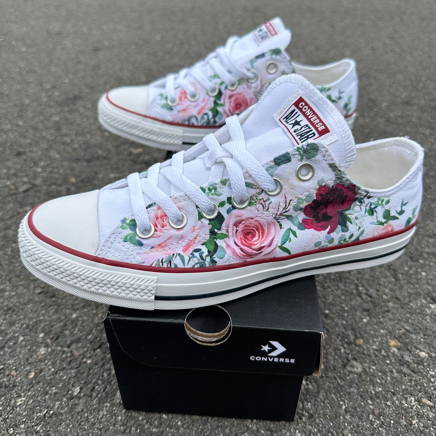 Whimsical Roses White Converse Low Top Chuck Taylor Shoes