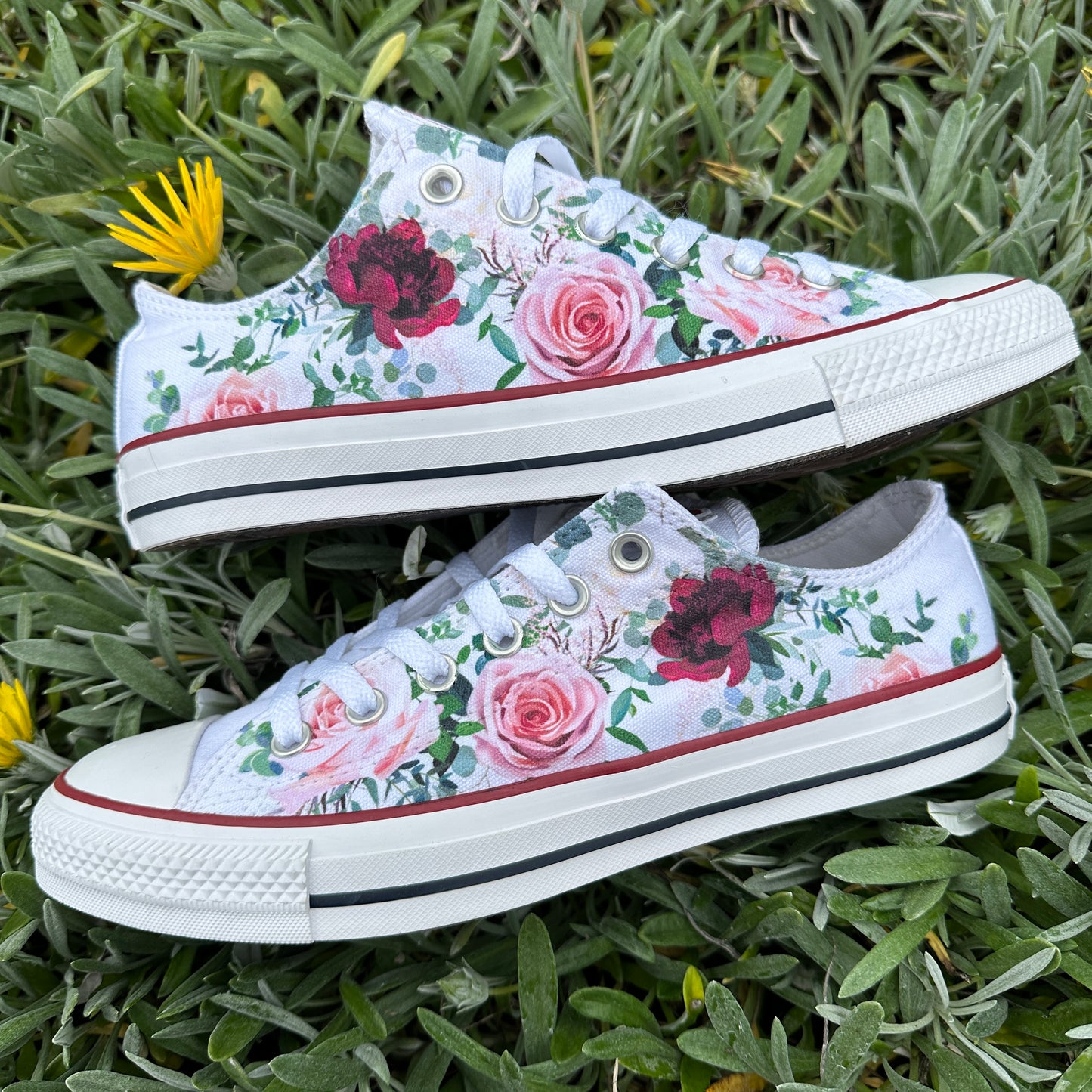 Whimsical Roses White Converse Low Top Chuck Taylor Shoes
