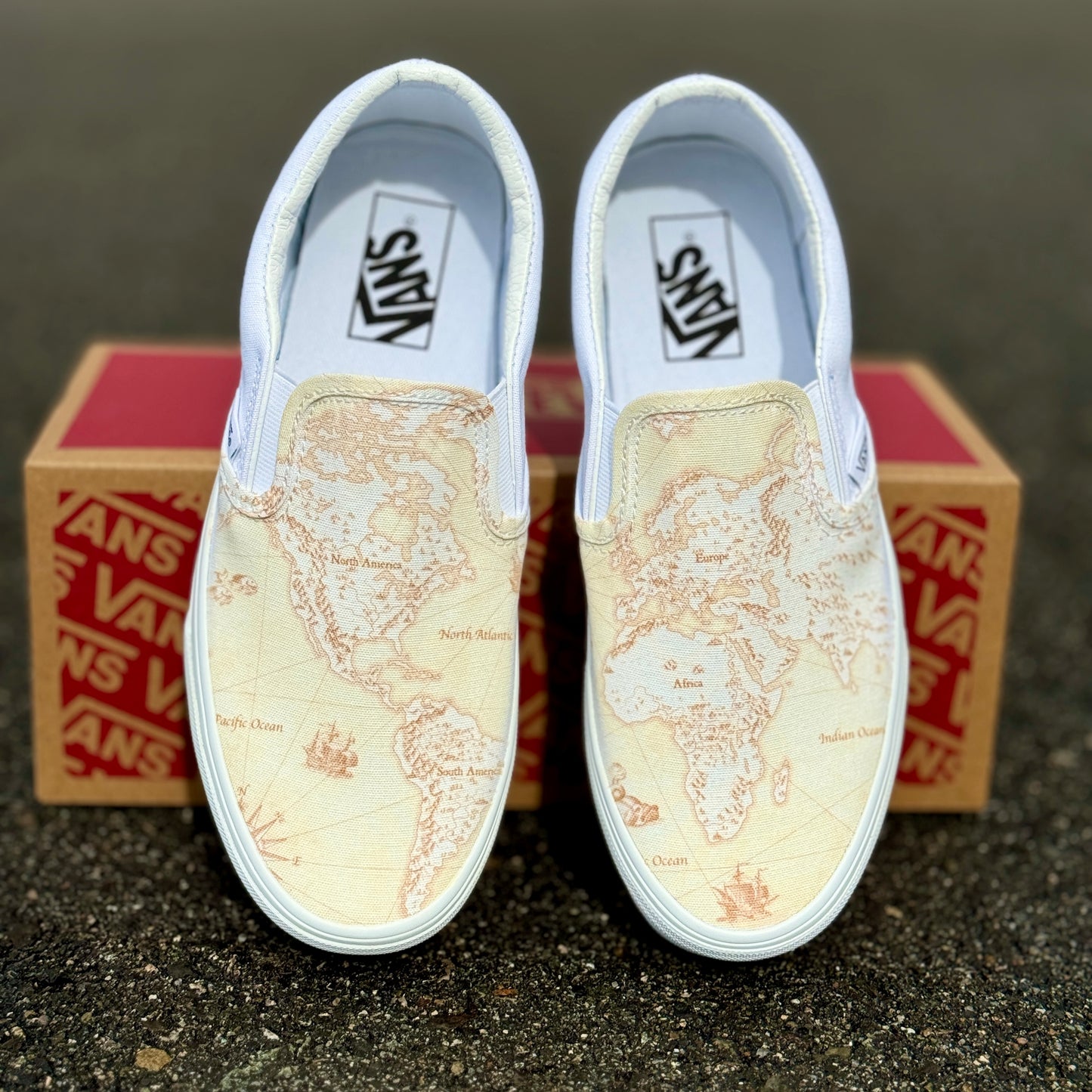 Vintage Map Vans Slip On Shoes